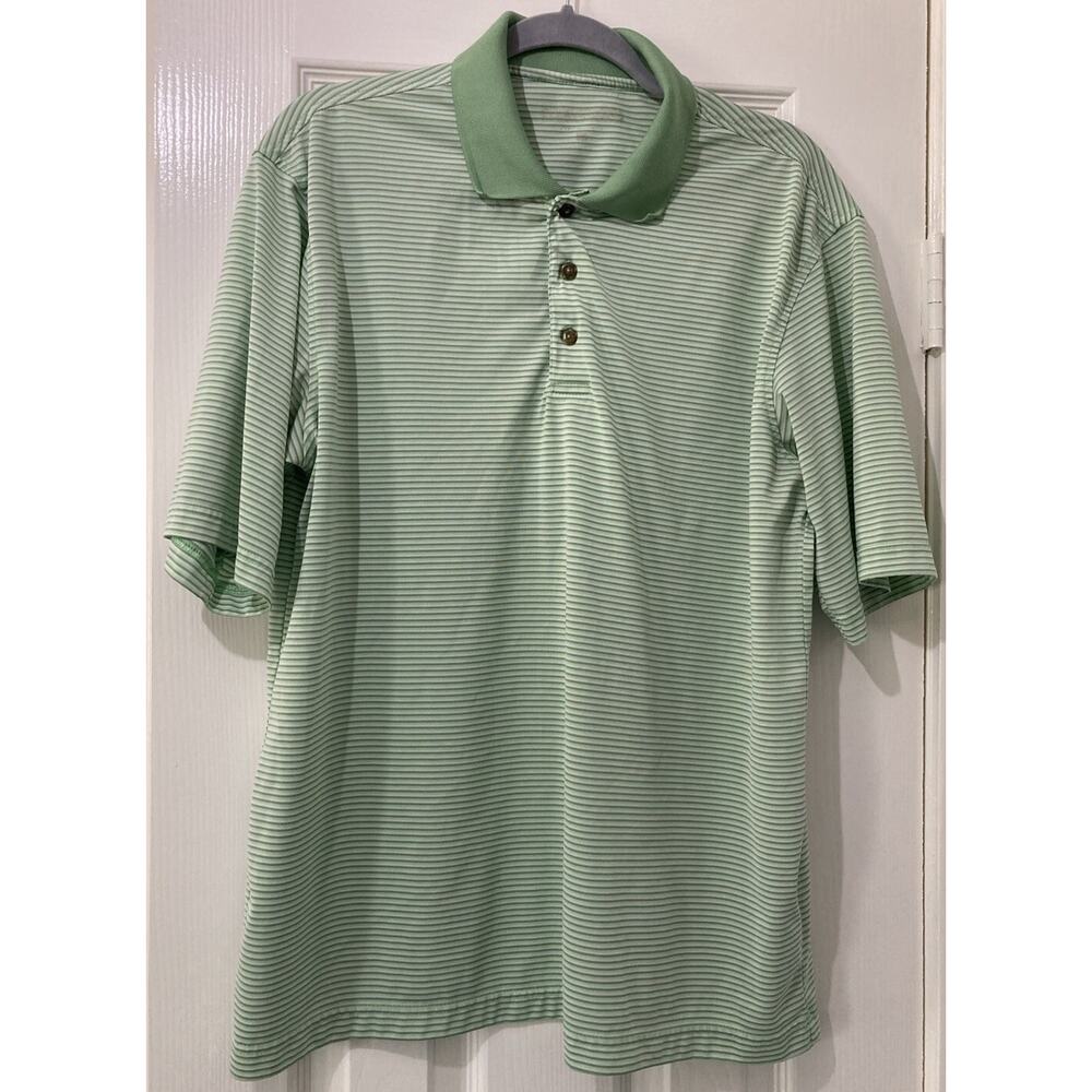 Pebble Beach Performance Golf Shirt Men’s Size XL Green White Striped Polo Shirt